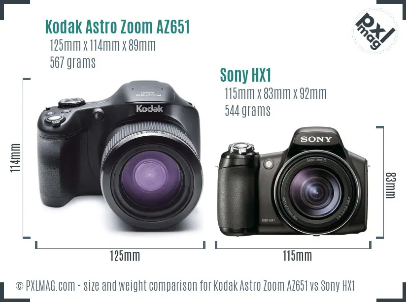 Kodak Astro Zoom AZ651 vs Sony HX1 size comparison