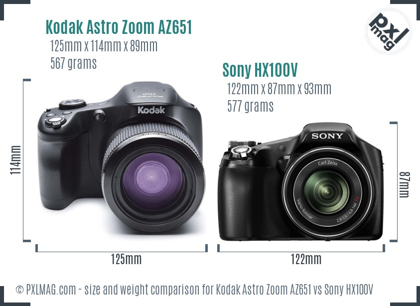 Kodak Astro Zoom AZ651 vs Sony HX100V size comparison