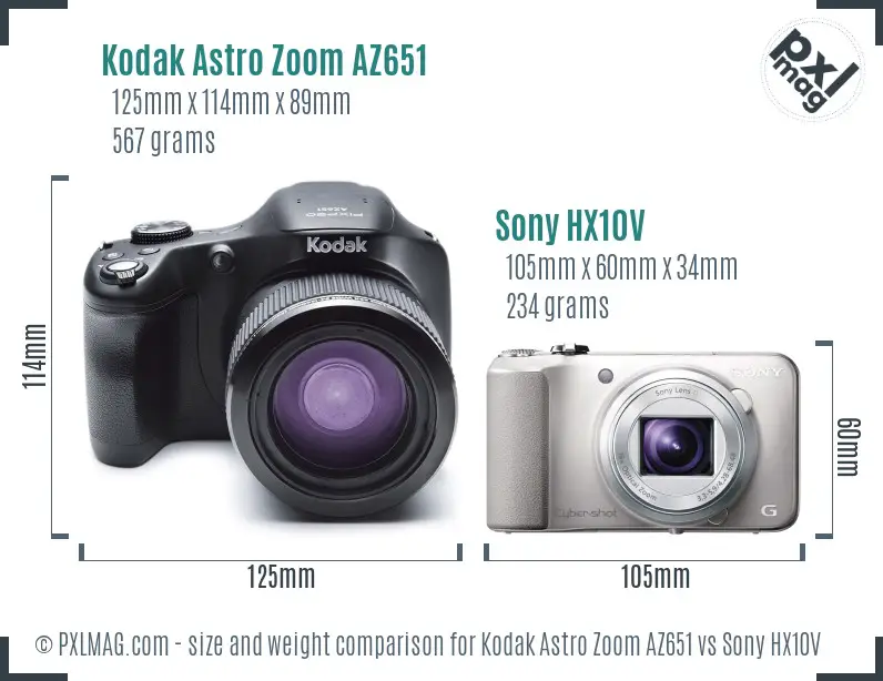 Kodak Astro Zoom AZ651 vs Sony HX10V size comparison