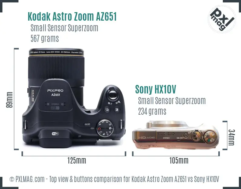 Kodak Astro Zoom AZ651 vs Sony HX10V top view buttons comparison