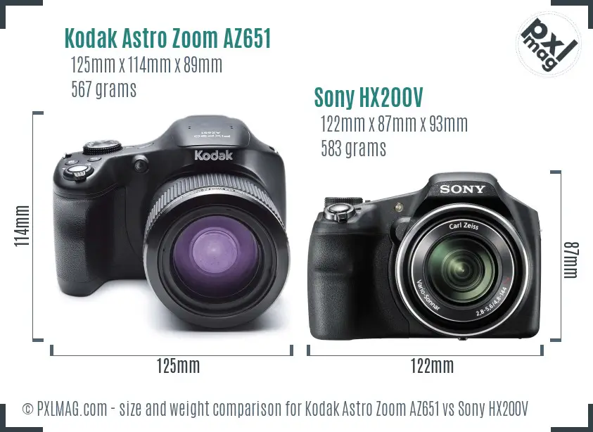 Kodak Astro Zoom AZ651 vs Sony HX200V size comparison