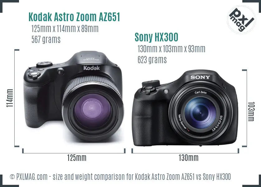Kodak Astro Zoom AZ651 vs Sony HX300 size comparison