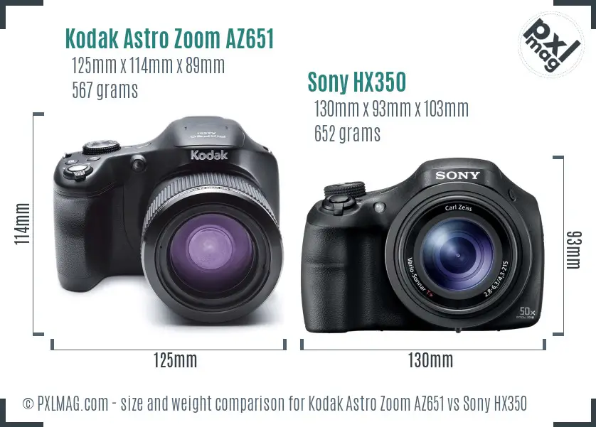 Kodak Astro Zoom AZ651 vs Sony HX350 size comparison