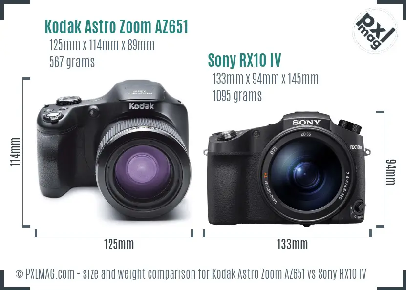 Kodak Astro Zoom AZ651 vs Sony RX10 IV size comparison
