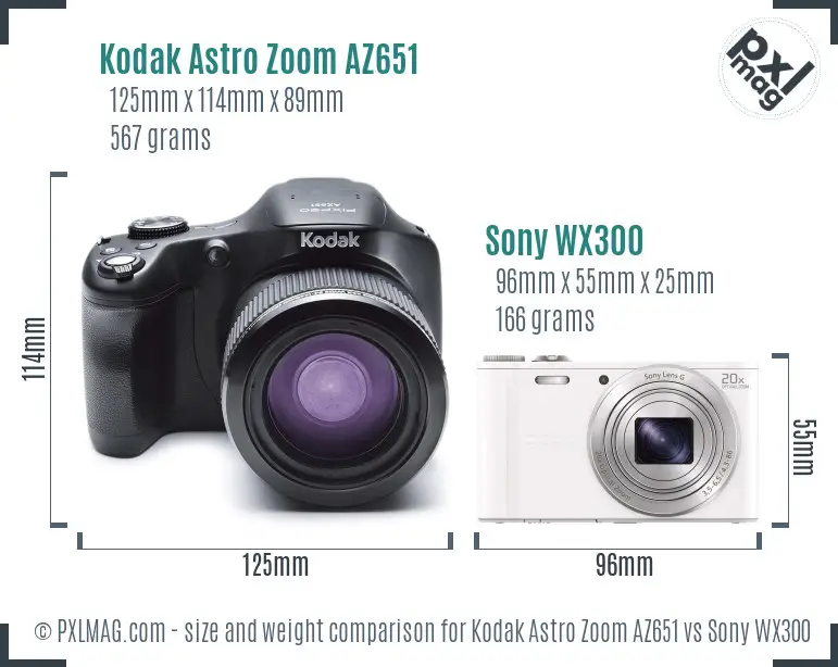 Kodak Astro Zoom AZ651 vs Sony WX300 size comparison