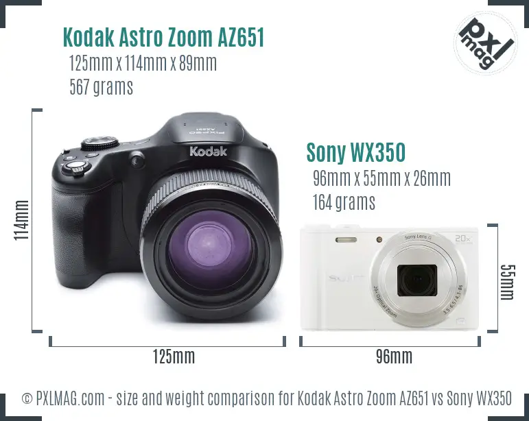 Kodak Astro Zoom AZ651 vs Sony WX350 size comparison