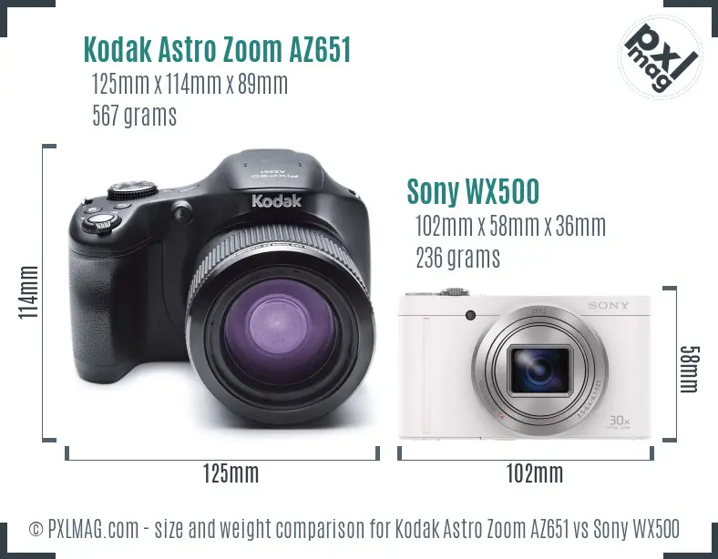 Kodak Astro Zoom AZ651 vs Sony WX500 size comparison Kodak Astro Zoom AZ651 vs Sony WX500 size comparison