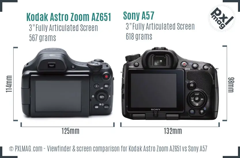 Kodak Astro Zoom AZ651 vs Sony A57 Screen and Viewfinder comparison Kodak Astro Zoom AZ651 vs Sony A57 Screen and Viewfinder comparison