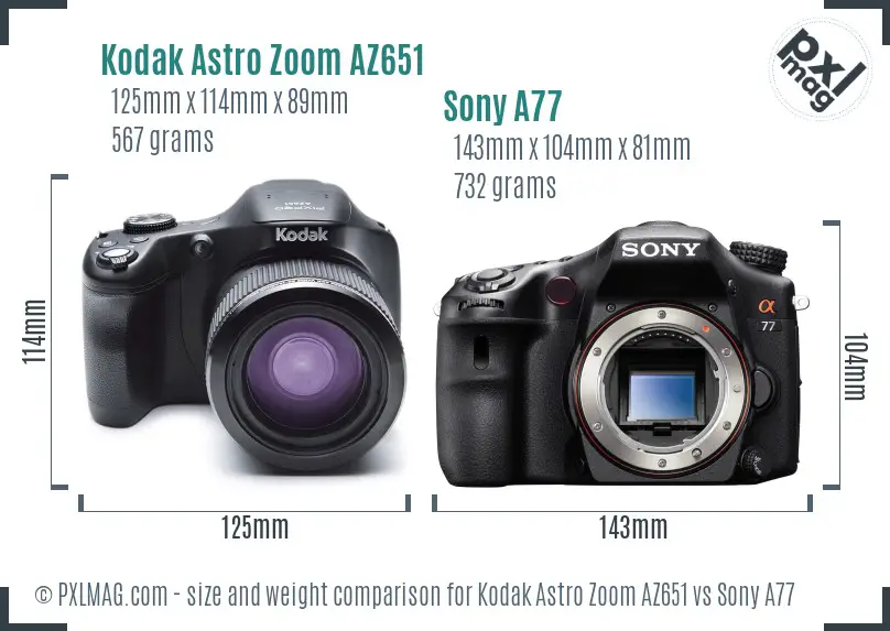 Kodak Astro Zoom AZ651 vs Sony A77 size comparison