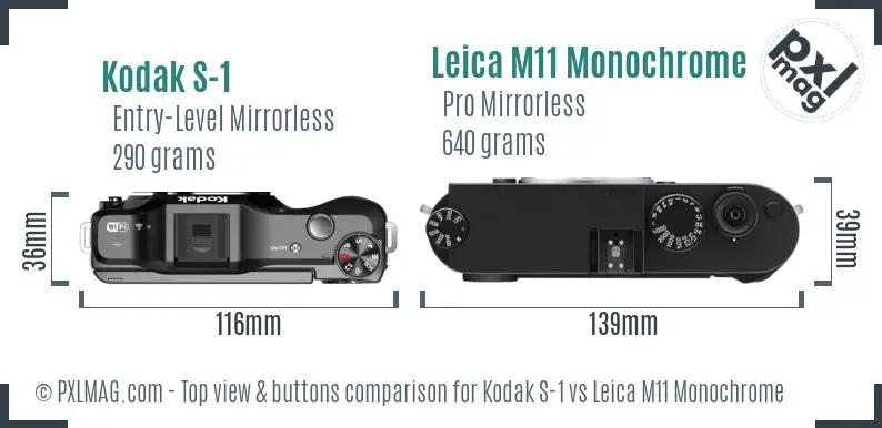 Kodak S-1 vs Leica M11 Monochrome top view buttons comparison