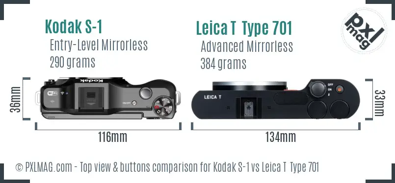 Kodak S-1 vs Leica T  Type 701 top view buttons comparison