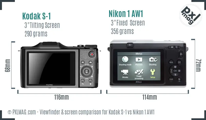 Kodak S-1 vs Nikon 1 AW1 Screen and Viewfinder comparison