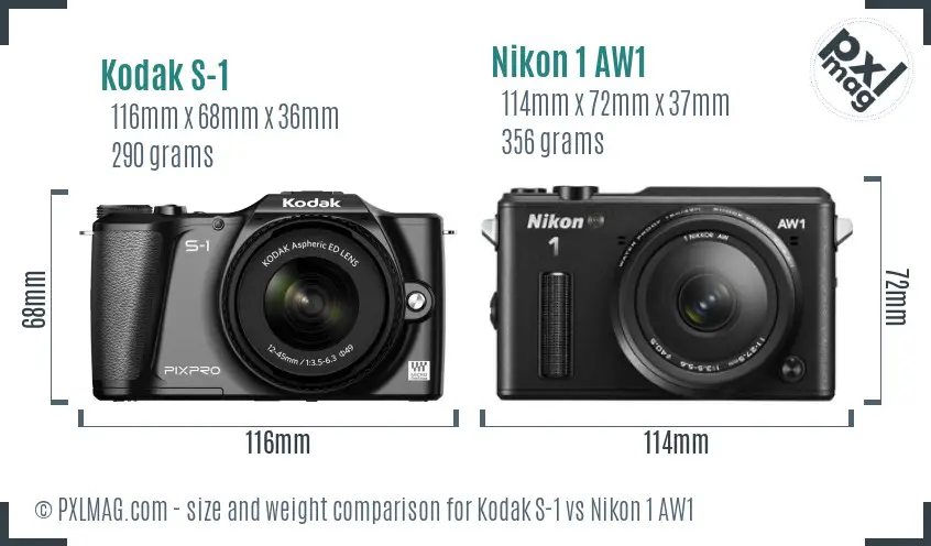 Kodak S-1 vs Nikon 1 AW1 size comparison