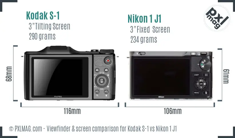 Kodak S-1 vs Nikon 1 J1 Screen and Viewfinder comparison
