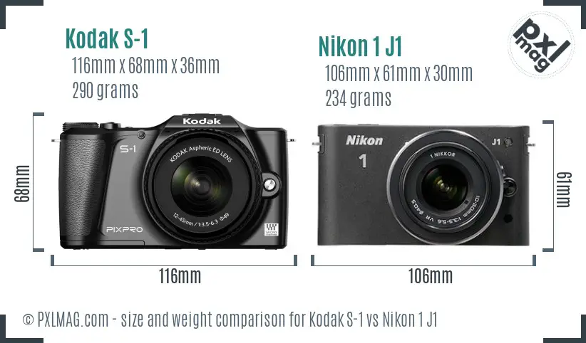 Kodak S-1 vs Nikon 1 J1 size comparison
