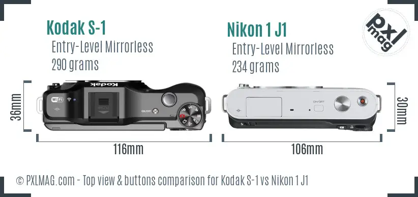 Kodak S-1 vs Nikon 1 J1 top view buttons comparison