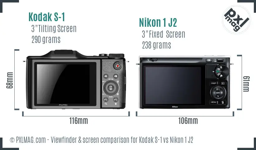 Kodak S-1 vs Nikon 1 J2 Screen and Viewfinder comparison