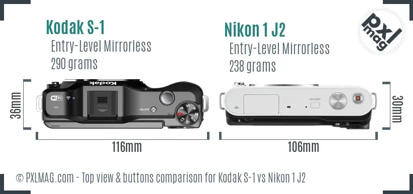 Kodak S-1 vs Nikon 1 J2 top view buttons comparison