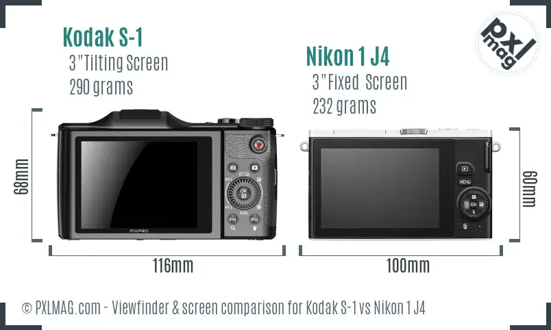 Kodak S-1 vs Nikon 1 J4 Screen and Viewfinder comparison