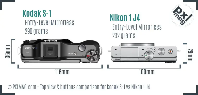 Kodak S-1 vs Nikon 1 J4 top view buttons comparison