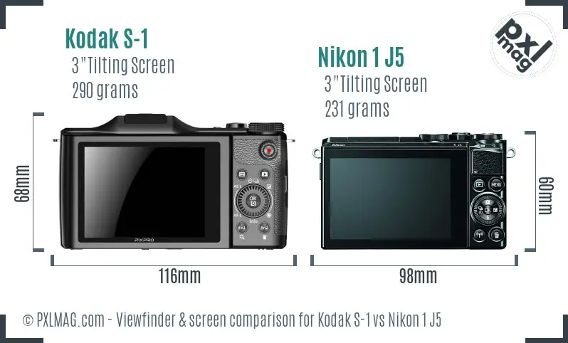 Kodak S-1 vs Nikon 1 J5 Screen and Viewfinder comparison