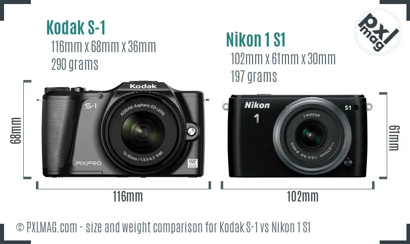 Kodak S-1 vs Nikon 1 S1 size comparison
