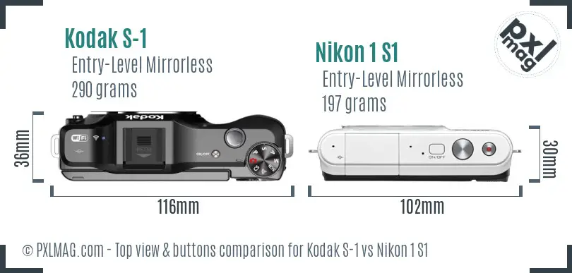 Kodak S-1 vs Nikon 1 S1 top view buttons comparison