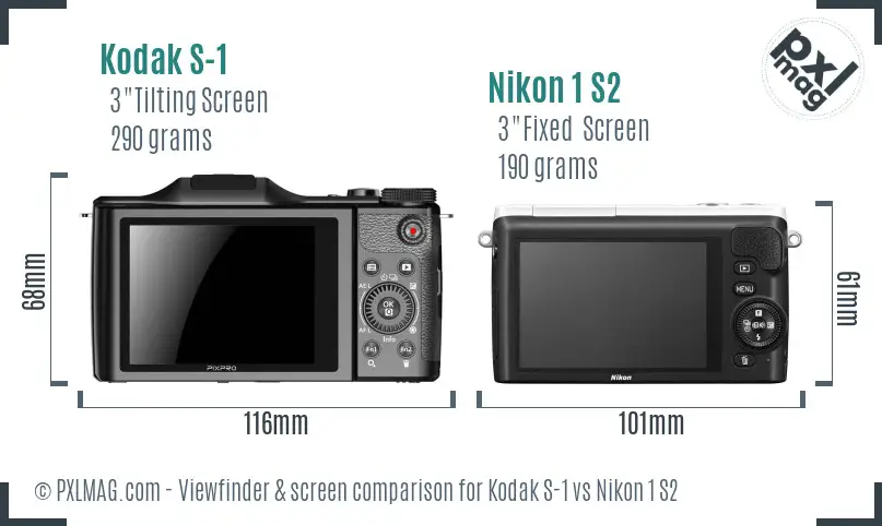 Kodak S-1 vs Nikon 1 S2 Screen and Viewfinder comparison