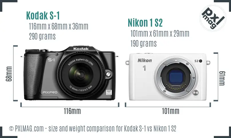 Kodak S-1 vs Nikon 1 S2 size comparison