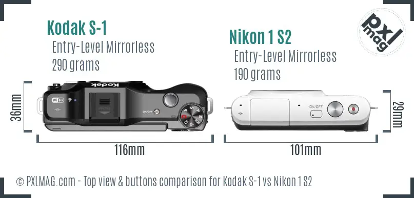 Kodak S-1 vs Nikon 1 S2 top view buttons comparison
