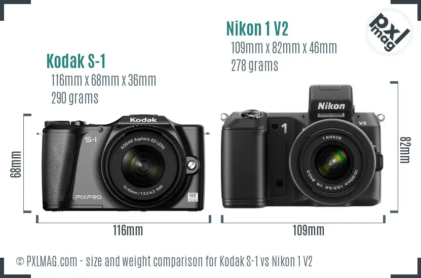 Kodak S-1 vs Nikon 1 V2 size comparison