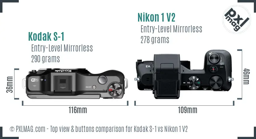 Kodak S-1 vs Nikon 1 V2 top view buttons comparison