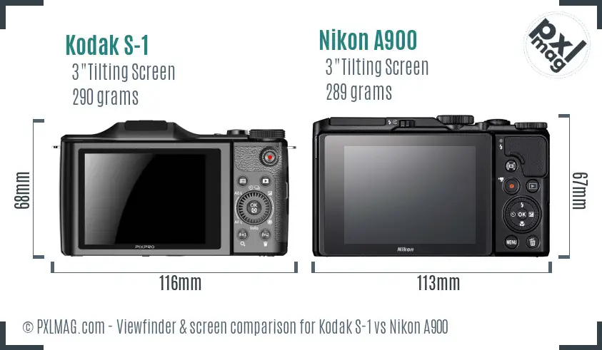 Kodak S-1 vs Nikon A900 Screen and Viewfinder comparison