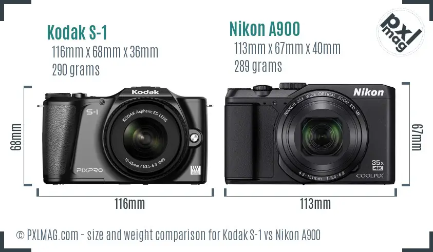 Kodak S-1 vs Nikon A900 size comparison