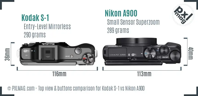 Kodak S-1 vs Nikon A900 top view buttons comparison