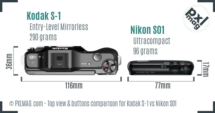 Kodak S-1 vs Nikon S01 top view buttons comparison