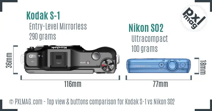 Kodak S-1 vs Nikon S02 top view buttons comparison