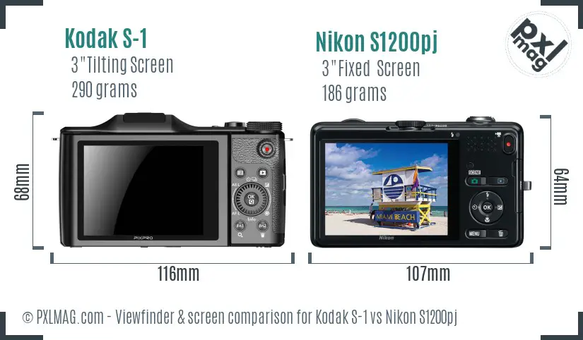Kodak S-1 vs Nikon S1200pj Screen and Viewfinder comparison