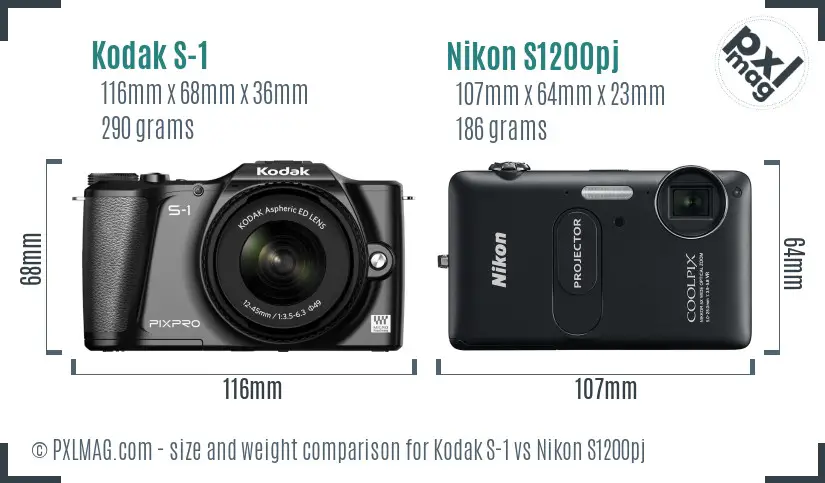 Kodak S-1 vs Nikon S1200pj size comparison