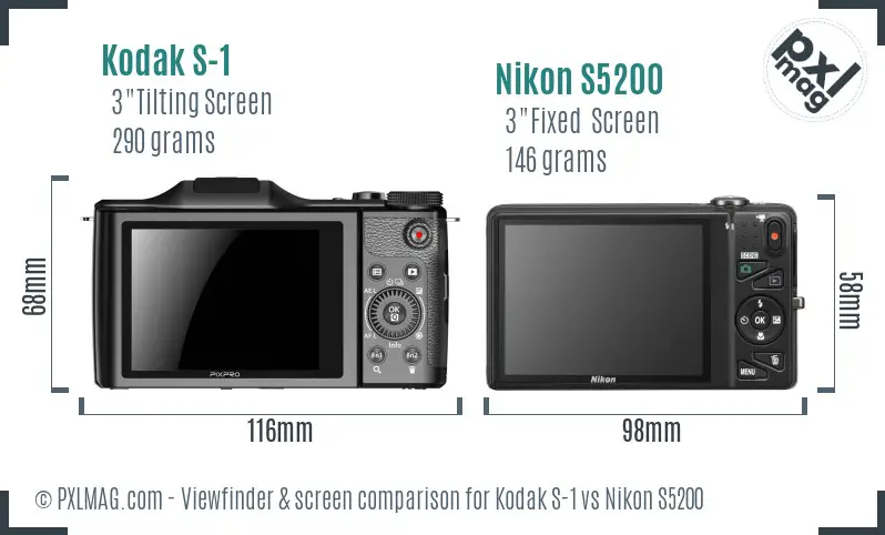 Kodak S-1 vs Nikon S5200 Screen and Viewfinder comparison