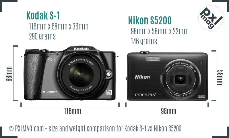 Kodak S-1 vs Nikon S5200 size comparison