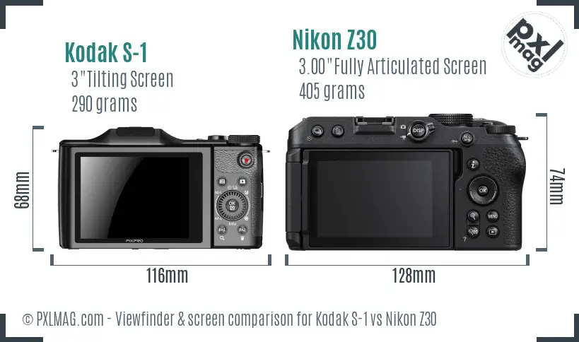 Kodak S-1 vs Nikon Z30 Screen and Viewfinder comparison
