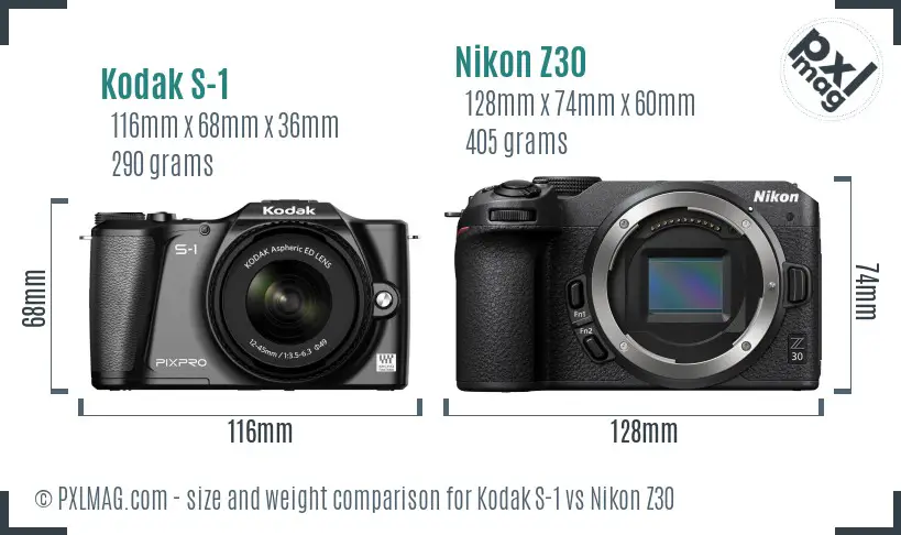 Kodak S-1 vs Nikon Z30 size comparison