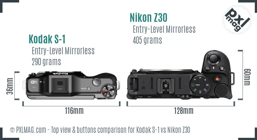 Kodak S-1 vs Nikon Z30 top view buttons comparison