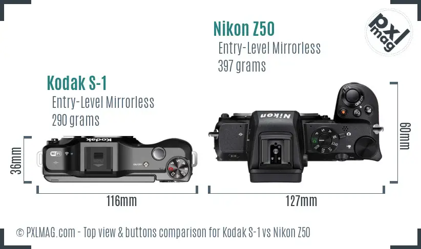 Kodak S-1 vs Nikon Z50 top view buttons comparison