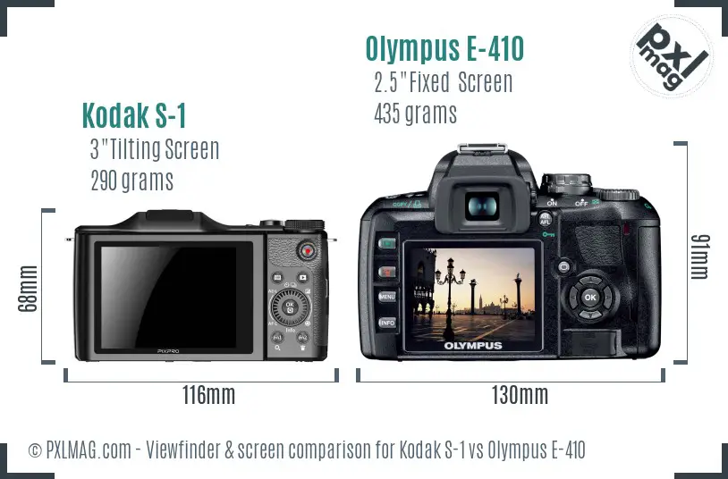 Kodak S-1 vs Olympus E-410 Screen and Viewfinder comparison