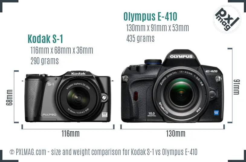 Kodak S-1 vs Olympus E-410 size comparison