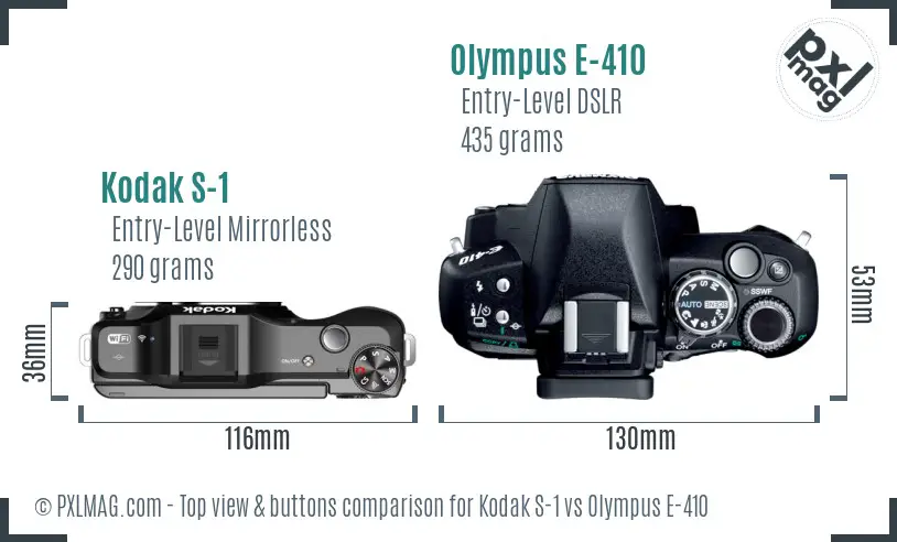 Kodak S-1 vs Olympus E-410 top view buttons comparison