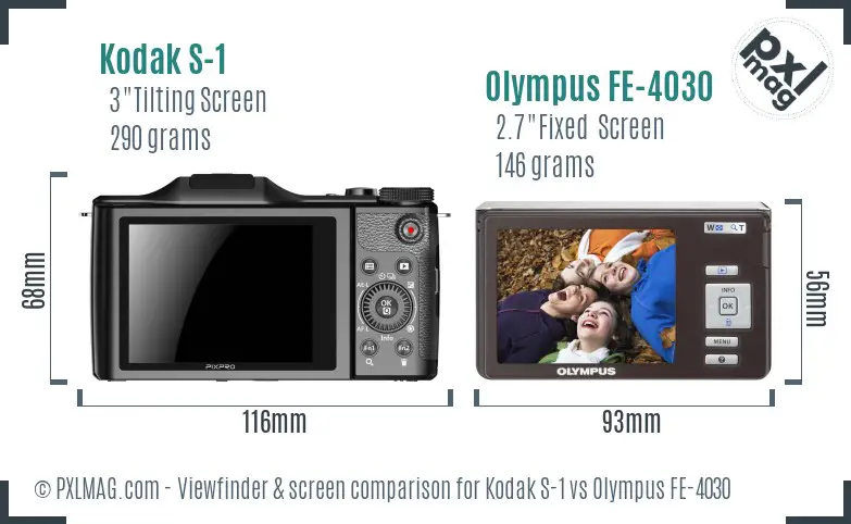 Kodak S-1 vs Olympus FE-4030 Screen and Viewfinder comparison