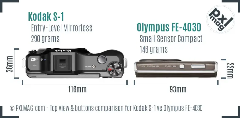 Kodak S-1 vs Olympus FE-4030 top view buttons comparison